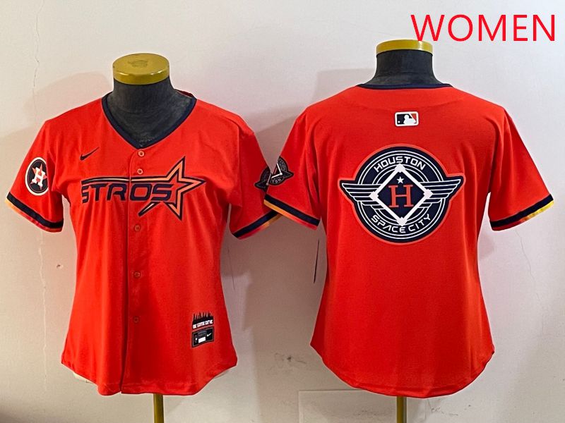 Women Houston Astros Blank Orange Three generations Joint Name 2025 Nike MLB Jersey style 28
